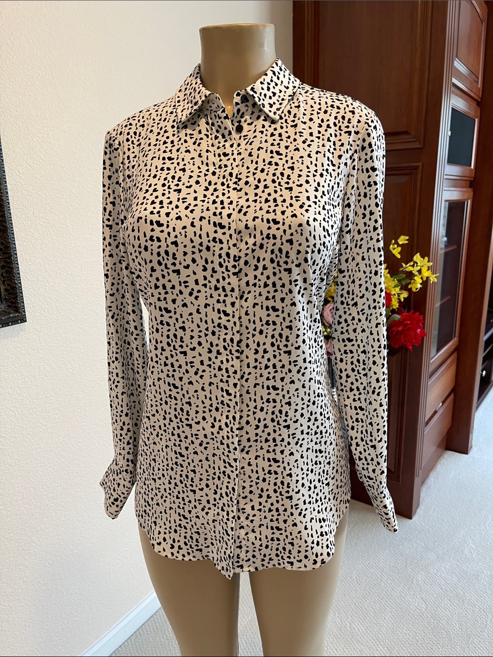 Dalia Cream Button-Down Shirt with Black Spot Print